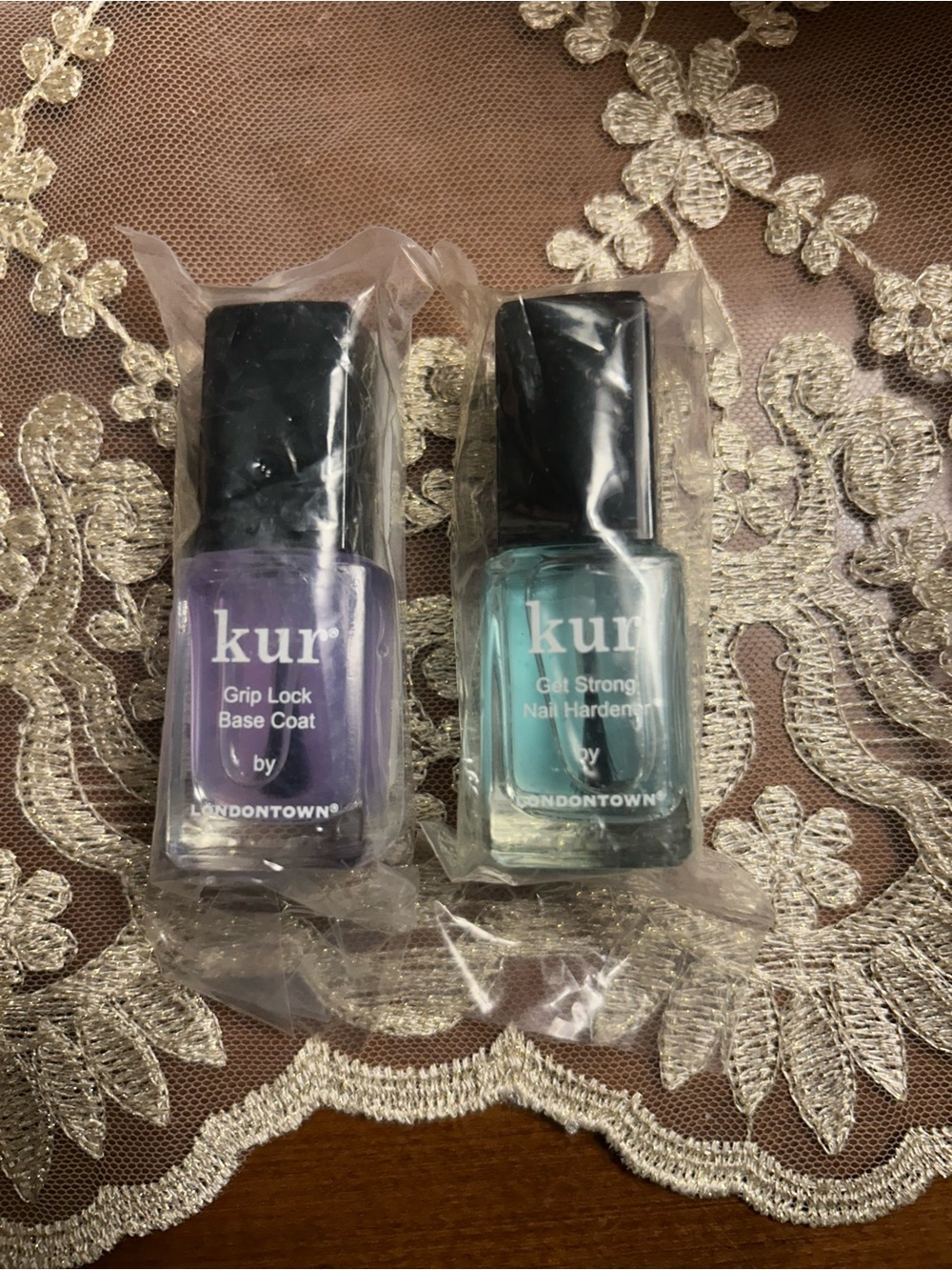 Nail Care Duo – Purple Grip Lock Base Coat & Teal Nail Hardener. Both are NWT